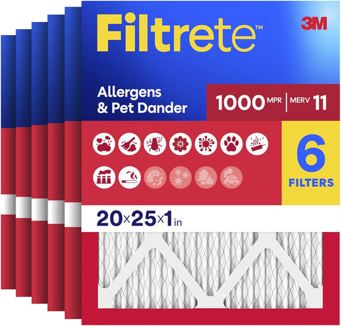 Filtrete 20x25x1 Air Filter, MERV 11, MPR 1000, 6 HVAC Filters
