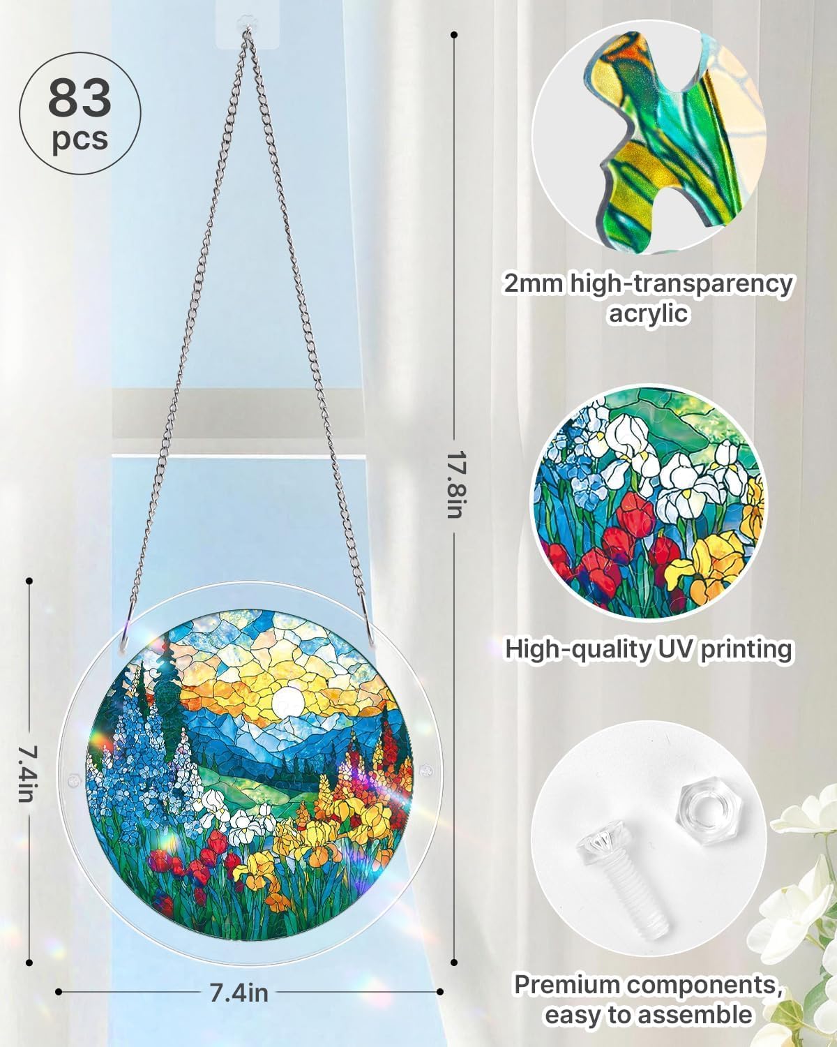 WOODBESTS Acrylic Suncatcher Puzzle-Flowers Sun Catcher 7.4in