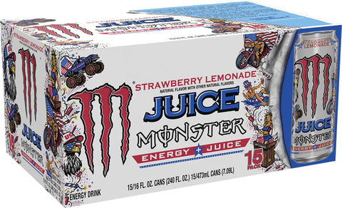 Monster Energy Juice Strawberry Lemonade, Energy + Juice, Energy Drink, 16 Ounce (Pack of 15)