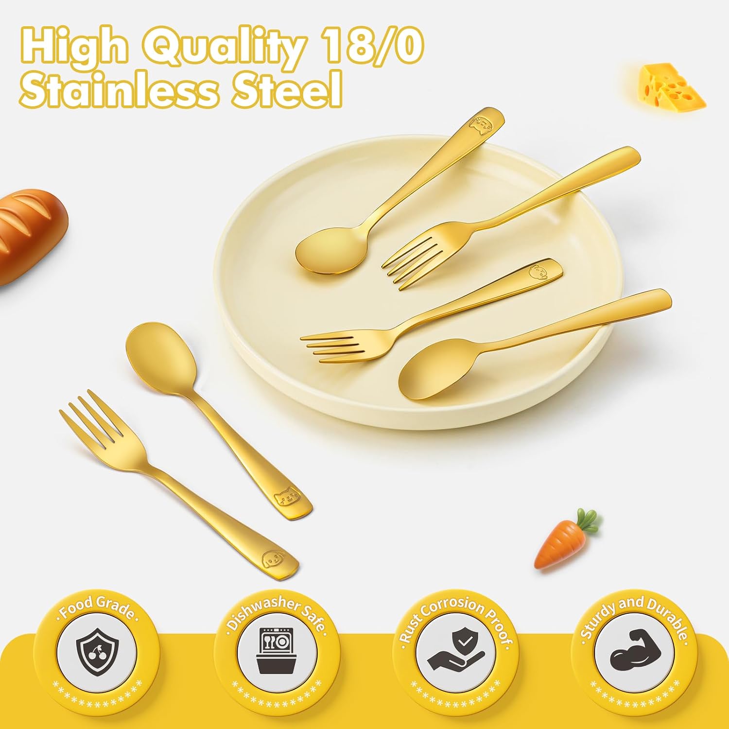 DRKIO 6Pcs Stainless Steel Toddler Utensils Small Metal Kids Silverware