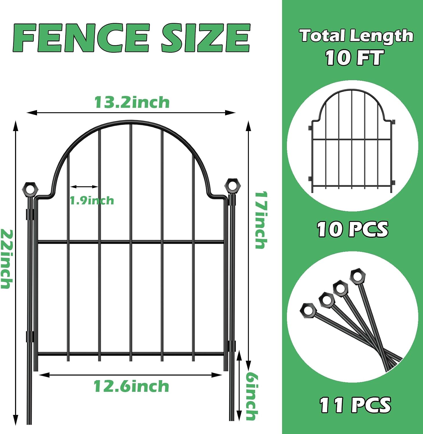 Blingluck Decorative Garden Fence, 17in(H) x 10.8ft(L), with Ground Stake