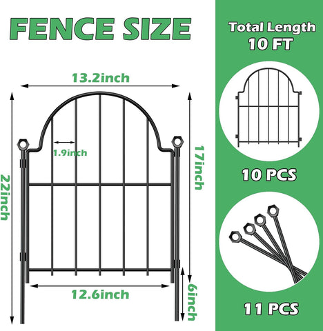 Blingluck Decorative Garden Fence, 17in(H) x 10.8ft(L), with Ground Stake