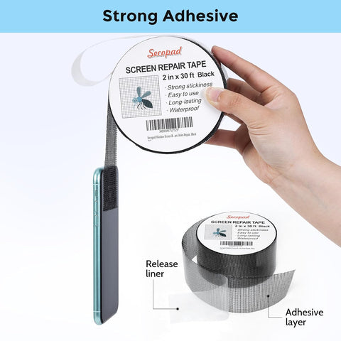 Secopad 2" x 360" (30FT) Screen Repair Tape, Screen Repair Kit, Black