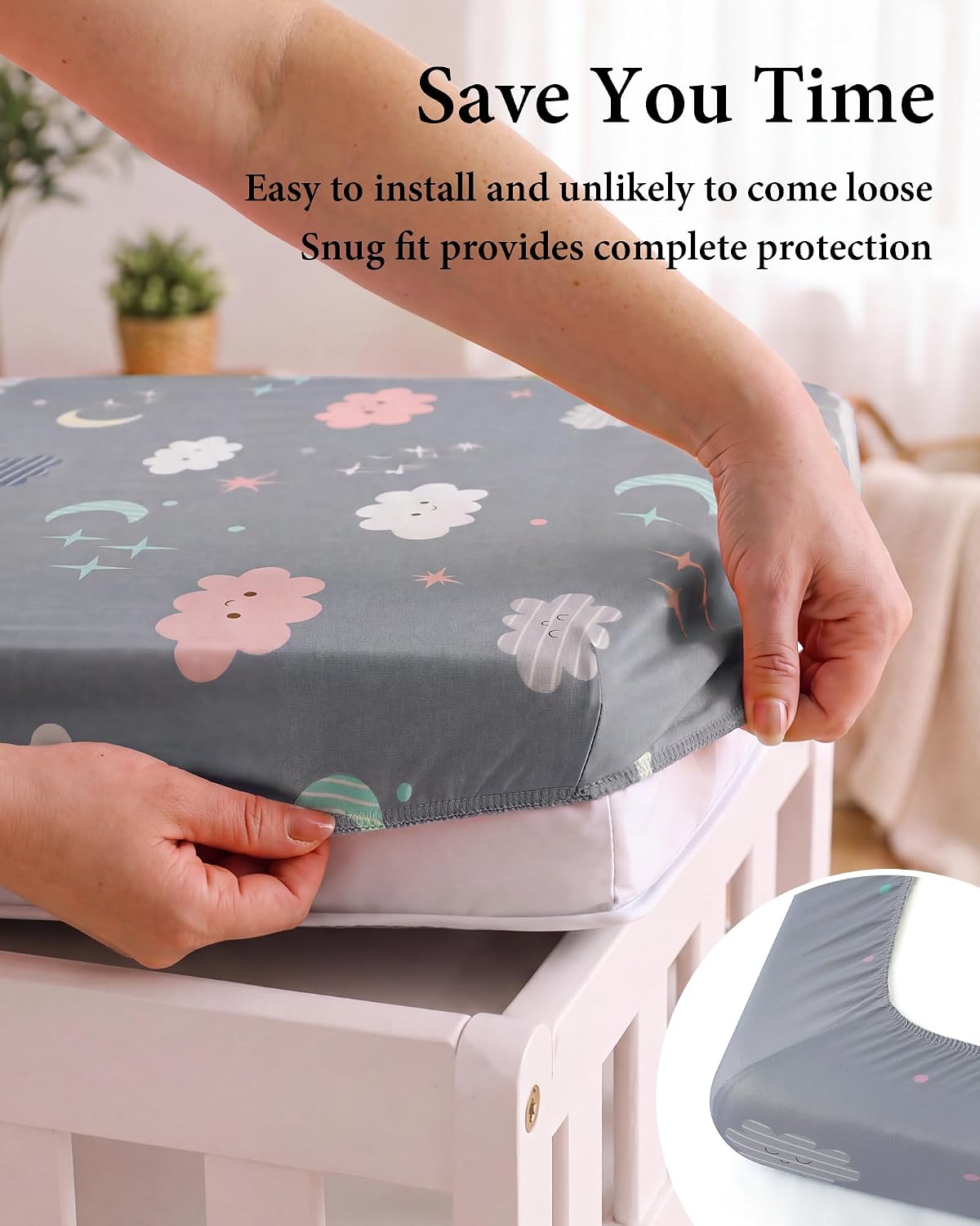 Yoofoss 2-Pack Diaper Changing Pad Cover for Boys Girls 32x16 (Grey+Cloud)