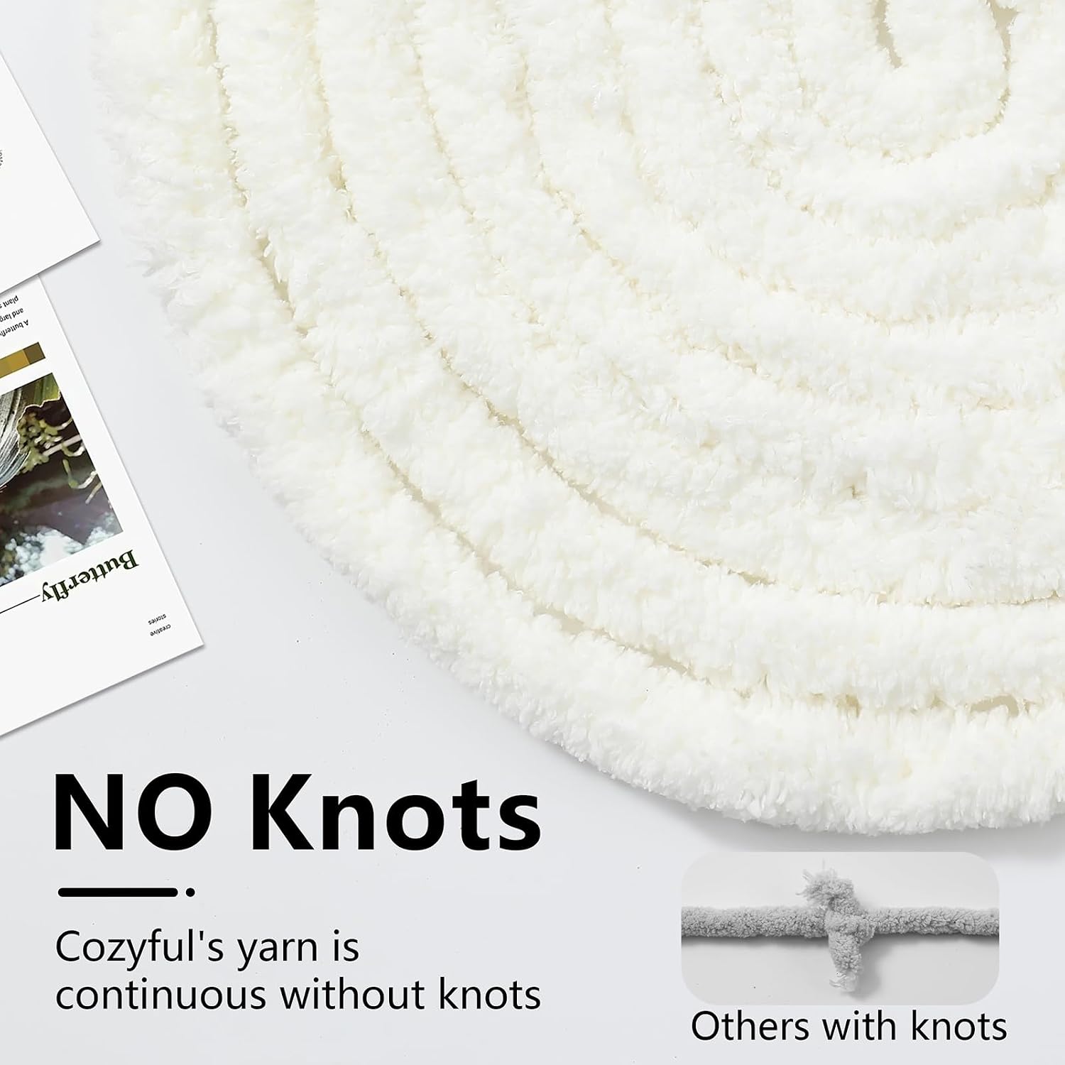 Cozyful Chunky Yarn for Hand Knitting - #10 Chunky Chenille Yarn, Jumbo Big Thick Chunky Yarns for Crocheting, Super Bulky Chunky Knit Blanket Yarns, 8 Skein (22 yds 8 oz Each Skein), Cream