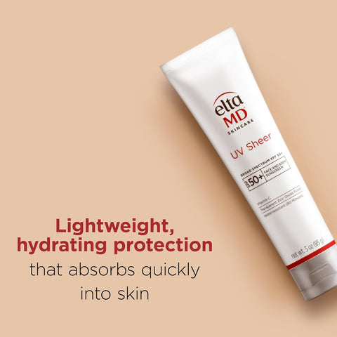 EltaMD UV Sheer Face and Body Sunscreen with Zinc Oxide, SPF 50+, 3 oz | Combined Moisturizer and Sunscreen, No White Cast, Lightweight, Sheer Finish, Water Resistant Up to 80 Minutes