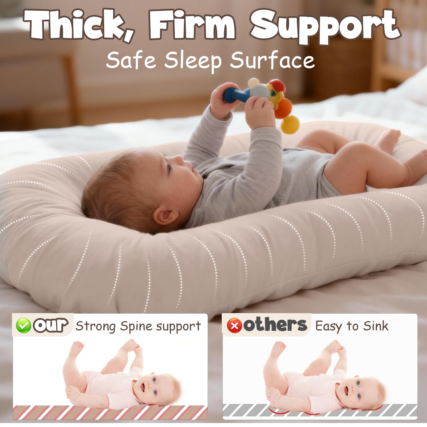 Extra Large Baby Lounger for Newborn 0-24 Months, Portable Infant Lounger