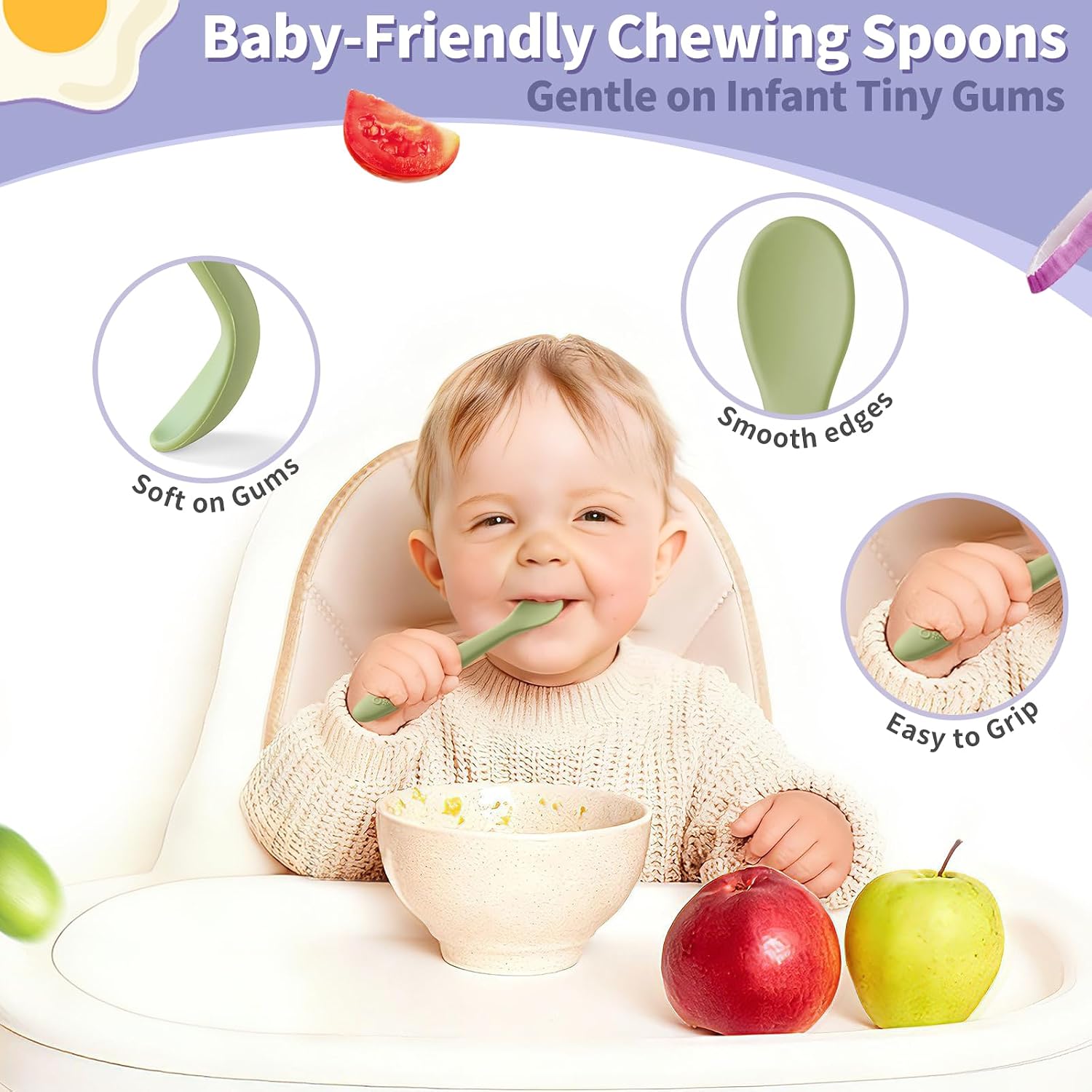DRKIO 8 Pcs Silicone Baby Spoons Infant Utensils for First Stage Feeding