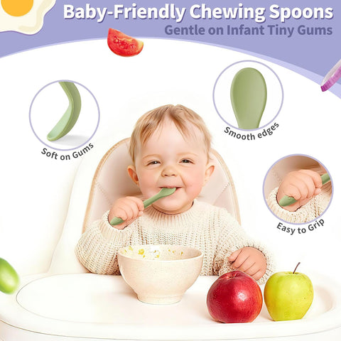 DRKIO 8 Pcs Silicone Baby Spoons Infant Utensils for First Stage Feeding