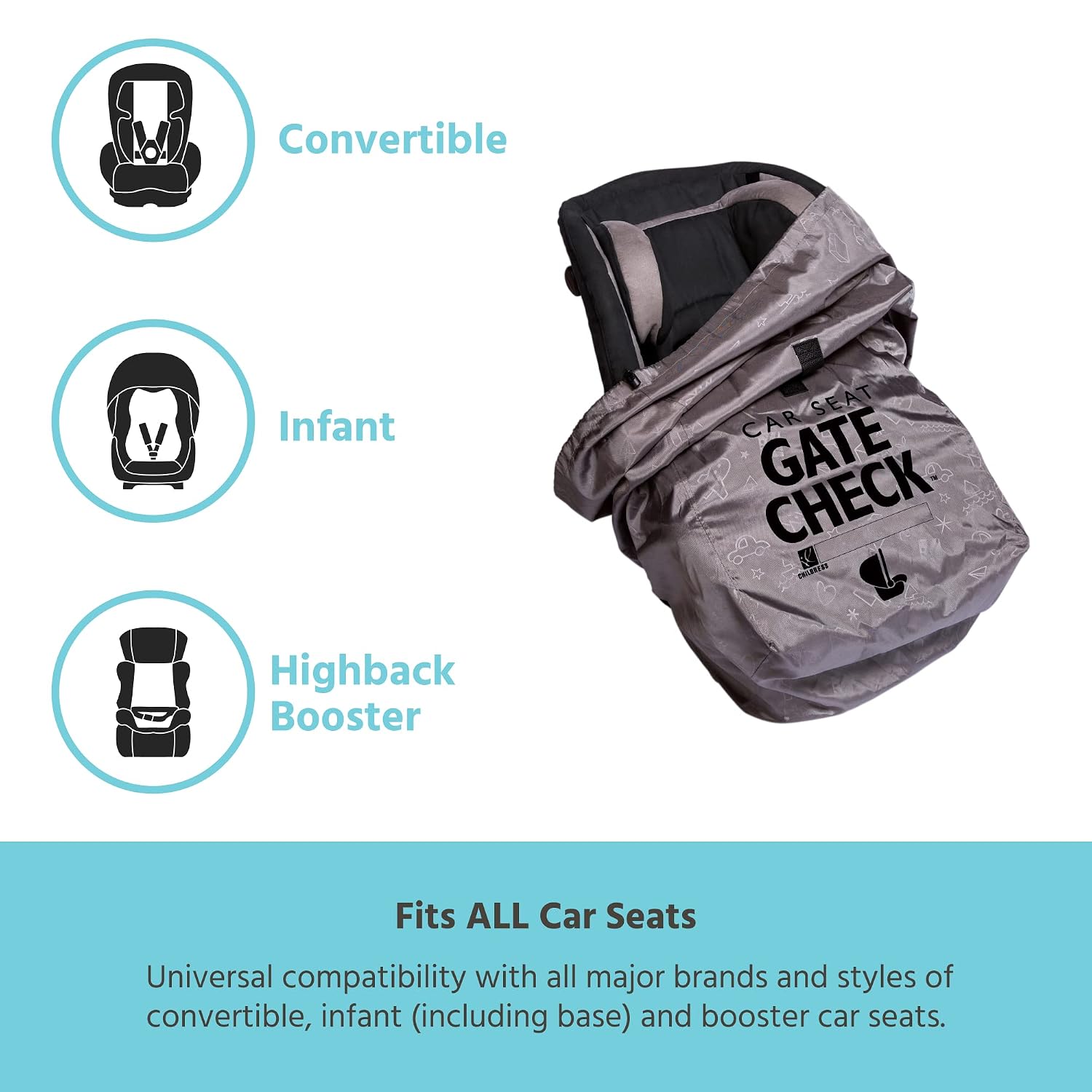 J.L. Childress Gate Check Travel Bag & Backpack for Car Seats, Deluxe, Grey