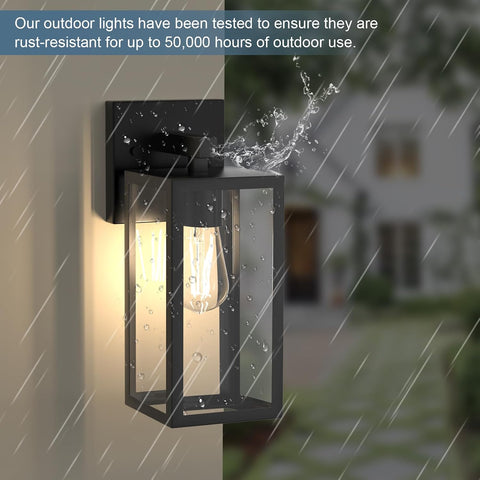 Kalium Porch Wall Lights Outdoor, Waterproof Lanterns with Frame and Clear Glass Shade, Exterior Front Porch Light Matte Black Wall Sconce, Modern Mounted Lighting for Patio Entryway Hallway