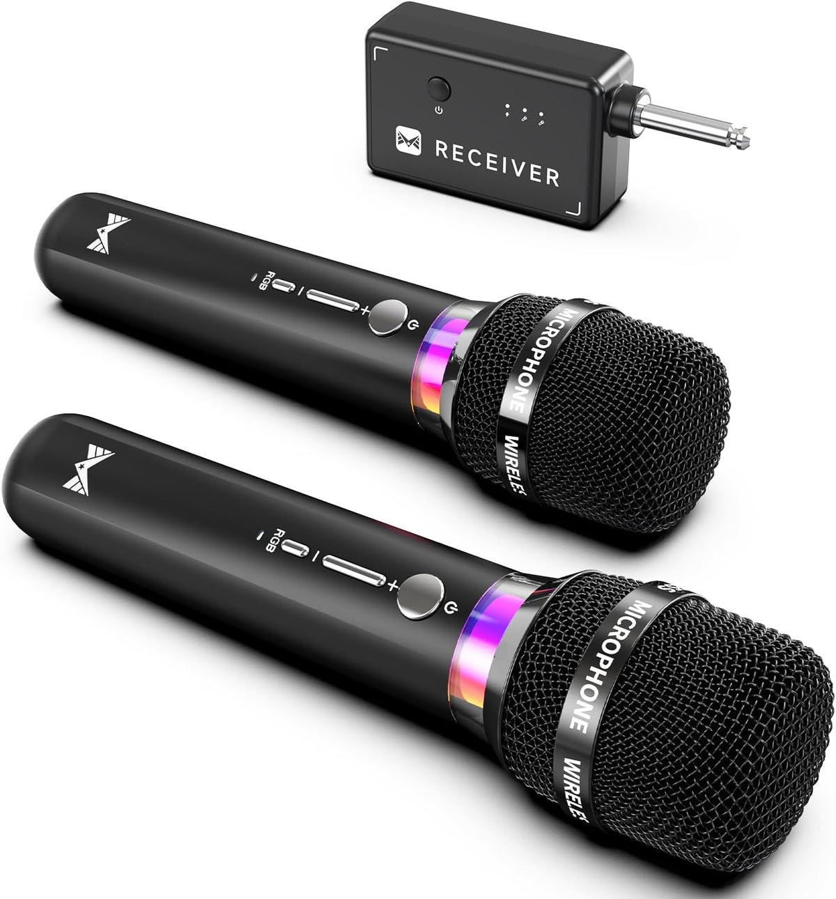 Wireless Microphone, Rechargeable Wireless Microphones with One-to-One Chip Connection and LED Lights, 40H Duration, 200FT Range Receiving, Less Latency Karaoke Microphone for Singing, Speech, Party