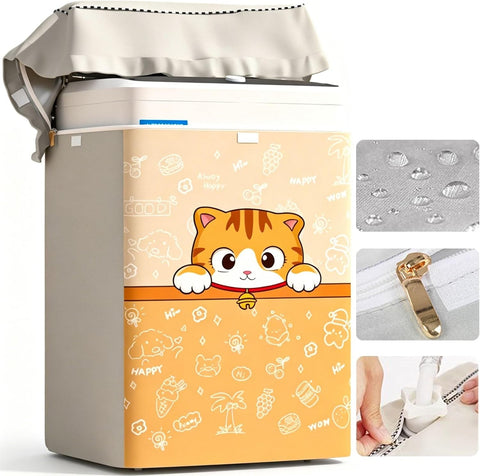 Top Load Washing Machine Cover Waterproof Washer Dryer Cover with Zipper Adjustable Buckle Outdoor Full-Automatic washer Protector Case 22x22.8x36.2inch (Cute Cat)