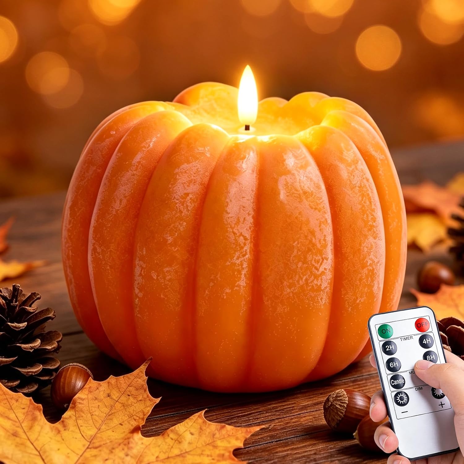 Fall Decorations for Home, Large Flameless Pumpkin Candle, Orange