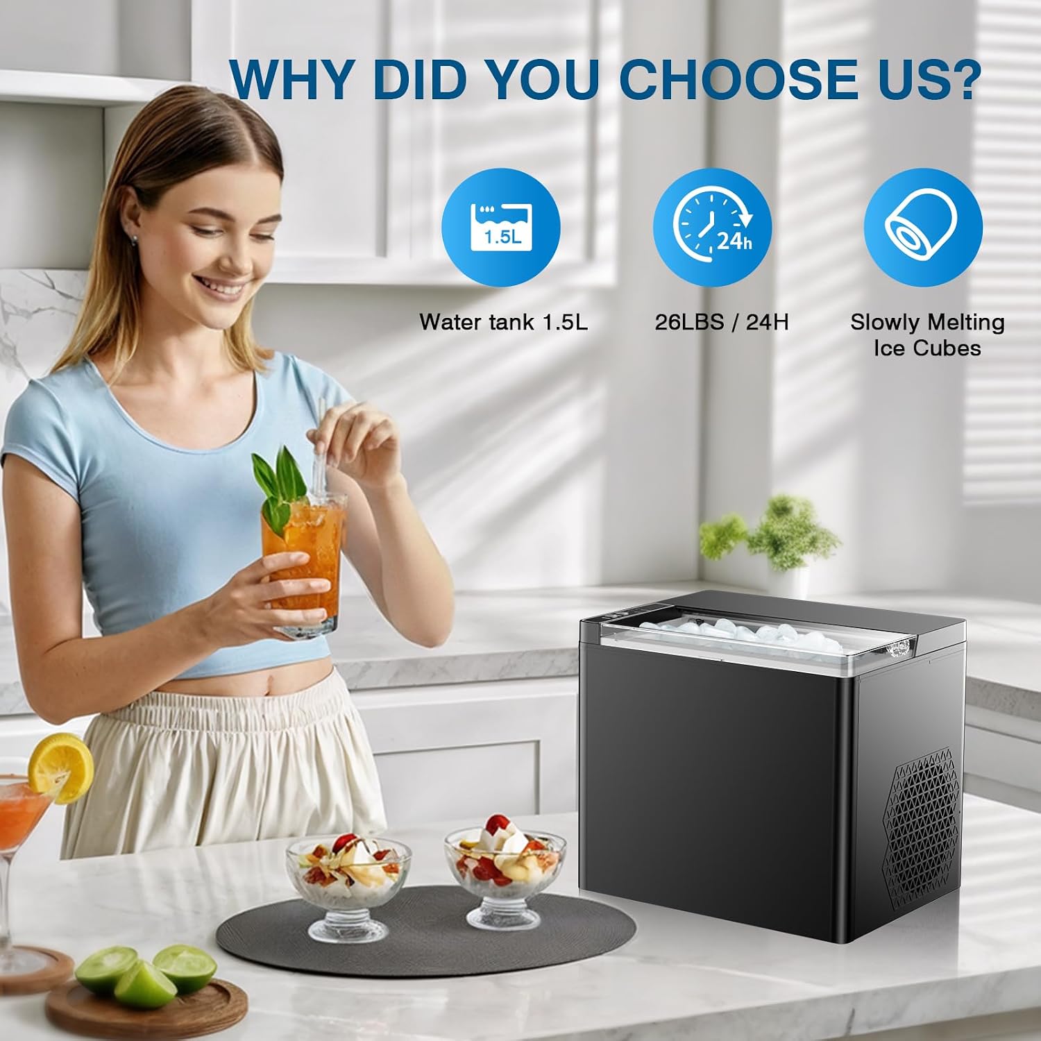 Countertop Ice Makers Machine, Portable Ice Machine Producing 9 Ice Cubes Within 6 Mins, Bullet Ice Available in Two Sizes(S/L), Compact Mini Ice Maker Appliance for Home Kitchen Camping (Somber)