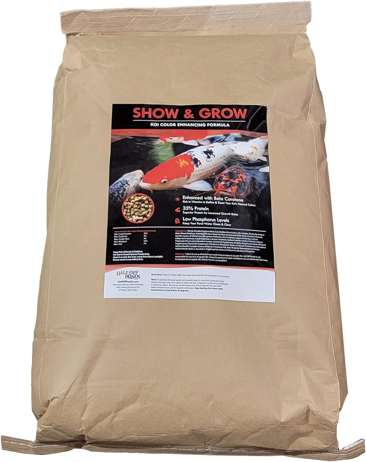 HALF OFF PONDS Show & Grow Koi Fish Food - 20 lb Floating Pellets, 5mm Size