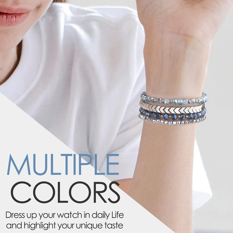 MOFREE Beaded Bracelet Compatible with Apple Watch Band 38mm/40mm/41mm/42mm, Fashion Elastic Stretch Women Bands for iWatch Series 11/10/9/8/7/SE/6/5/4/3/2/1 iPhone Watch Strap Bands (Blue/Silver)
