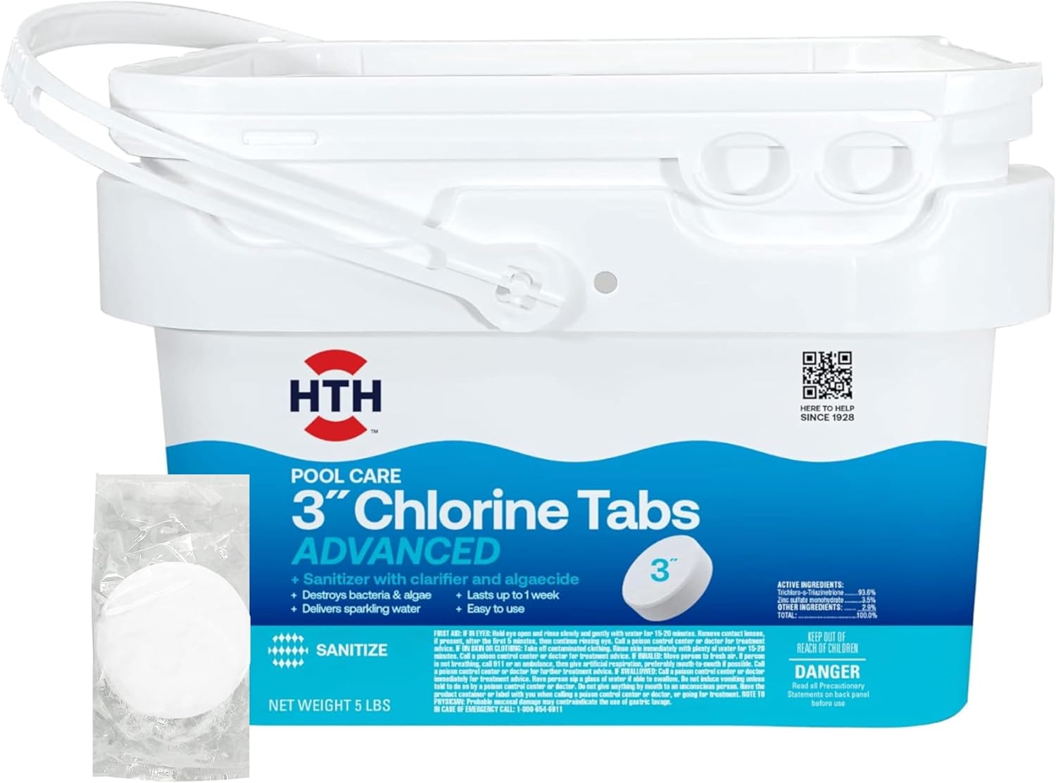 HTH 42052W, Pool Care 3" Chlorine Tabs Advanced, 5 lbs