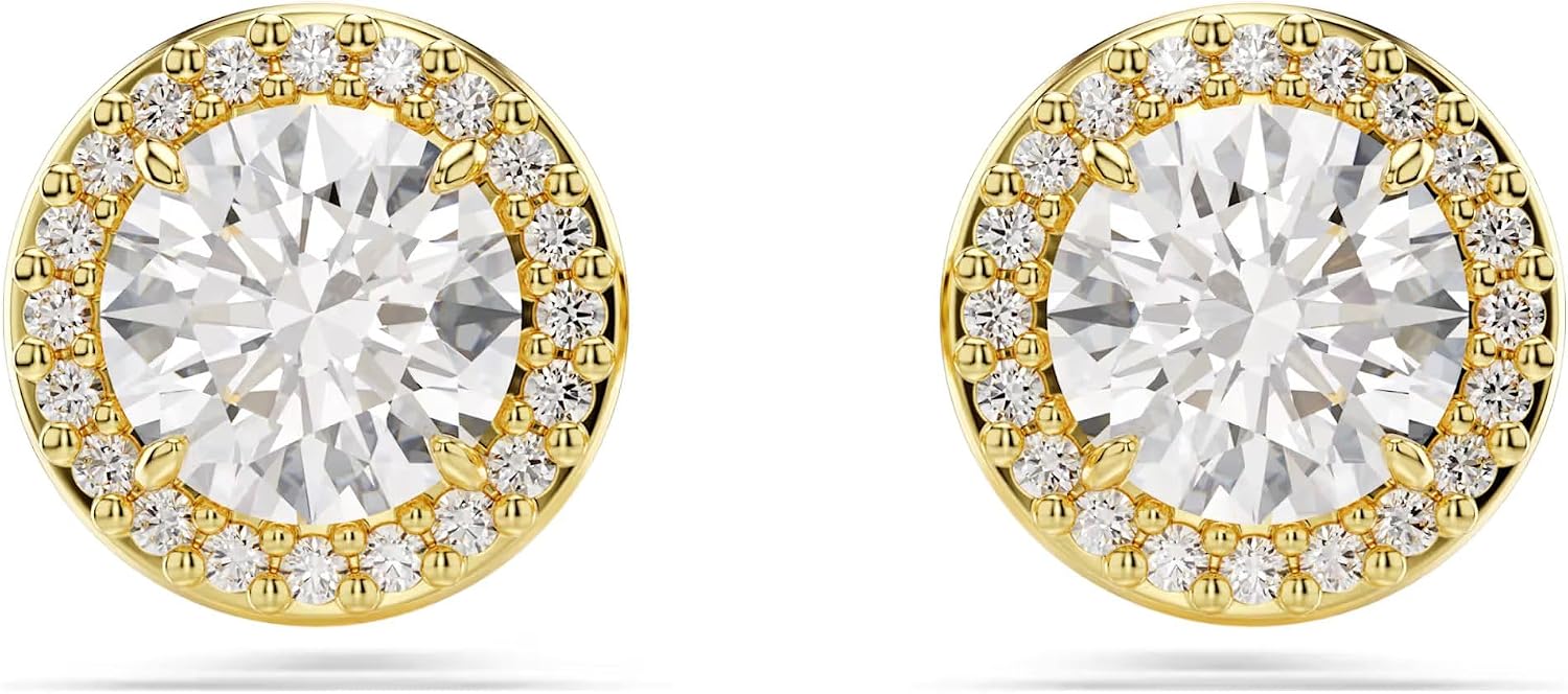 Swarovski Una Stud Earrings, Round Cut, Gold Tone, Gold-Tone Finished