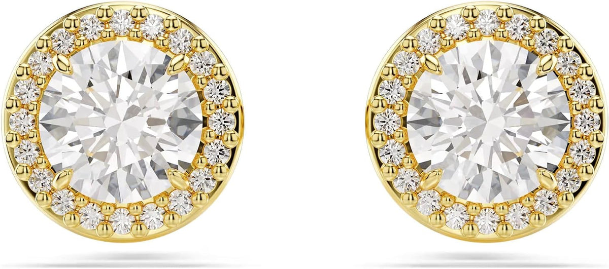 Swarovski Una Stud Earrings, Round Cut, Gold Tone, Gold-Tone Finished