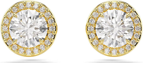 Swarovski Una Stud Earrings, Round Cut, Gold Tone, Gold-Tone Finished