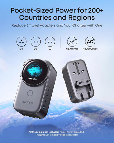 Anker Universal Charger, 100W GaN USB C Travel Fast Charging, No AC Outlet