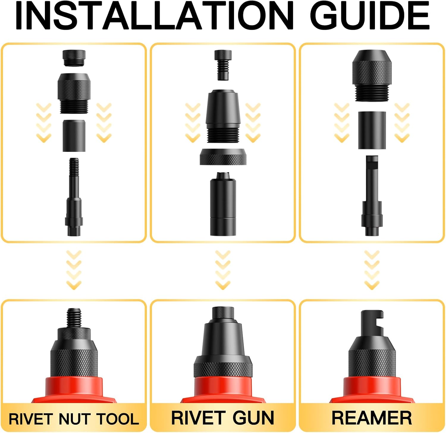 WETOLS 3 in 1 Rivet Gun with 5 Rivet Heads, Rivet Nut Tool Kit, Reamer Set