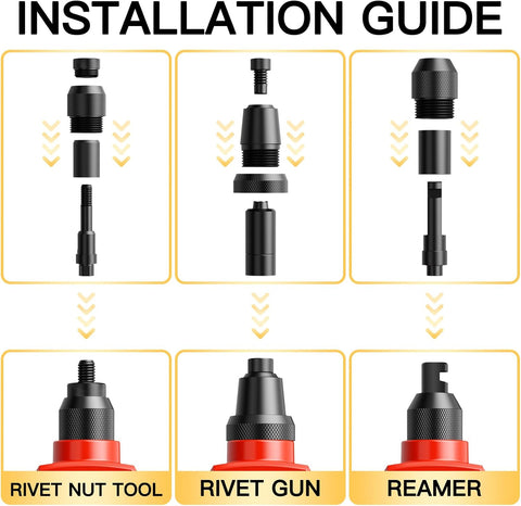 WETOLS 3 in 1 Rivet Gun with 5 Rivet Heads, Rivet Nut Tool Kit, Reamer Set