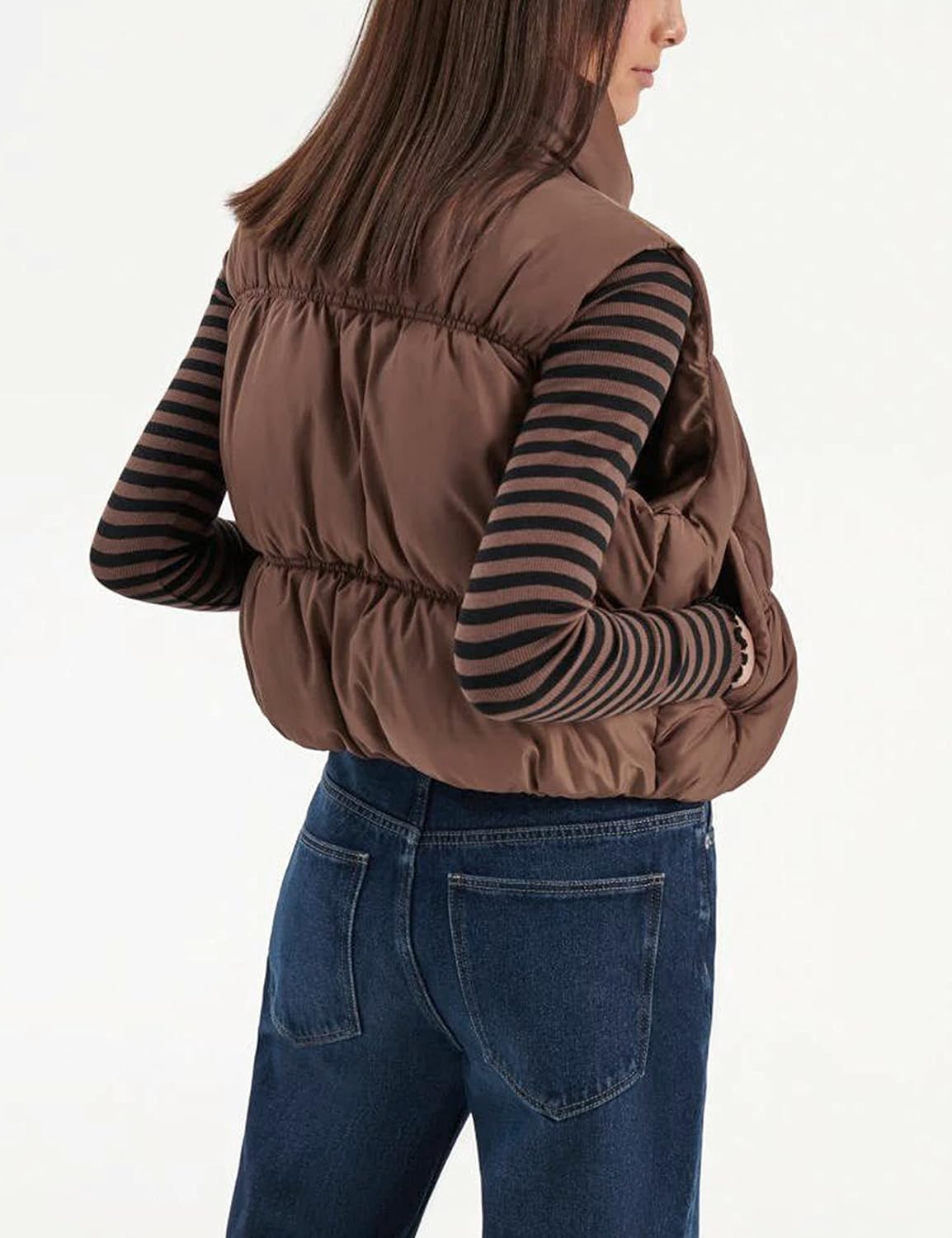 Athlisan Womens Cropped Puffer Vest Zip Up Stand Collar Lightweight Sleeveless Padded Gilet with Pockets