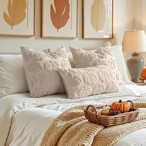 MIULEE Fall Pillow Covers Pumpkin Fall Decor Lumbar 12x20 Beige