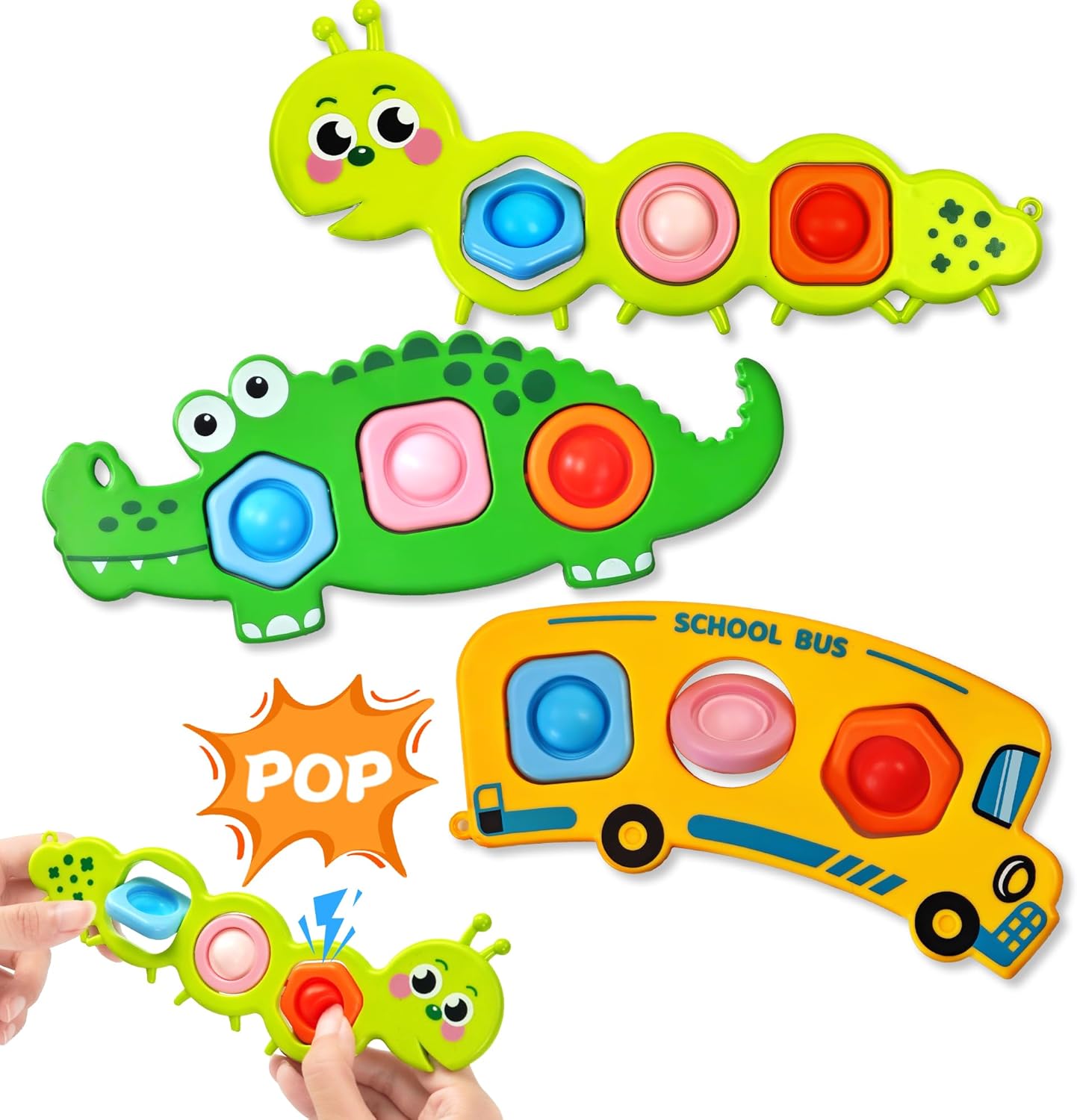 3PC Fidget Popper Sensory Toys Airplane Travel Activities for Toddlers Pop It Fidget Toys for 12+ Month Babies 1 2 3 Year Old Girls Boys Christmas Stocking Stuffer Easter Basket Stuffer Gift