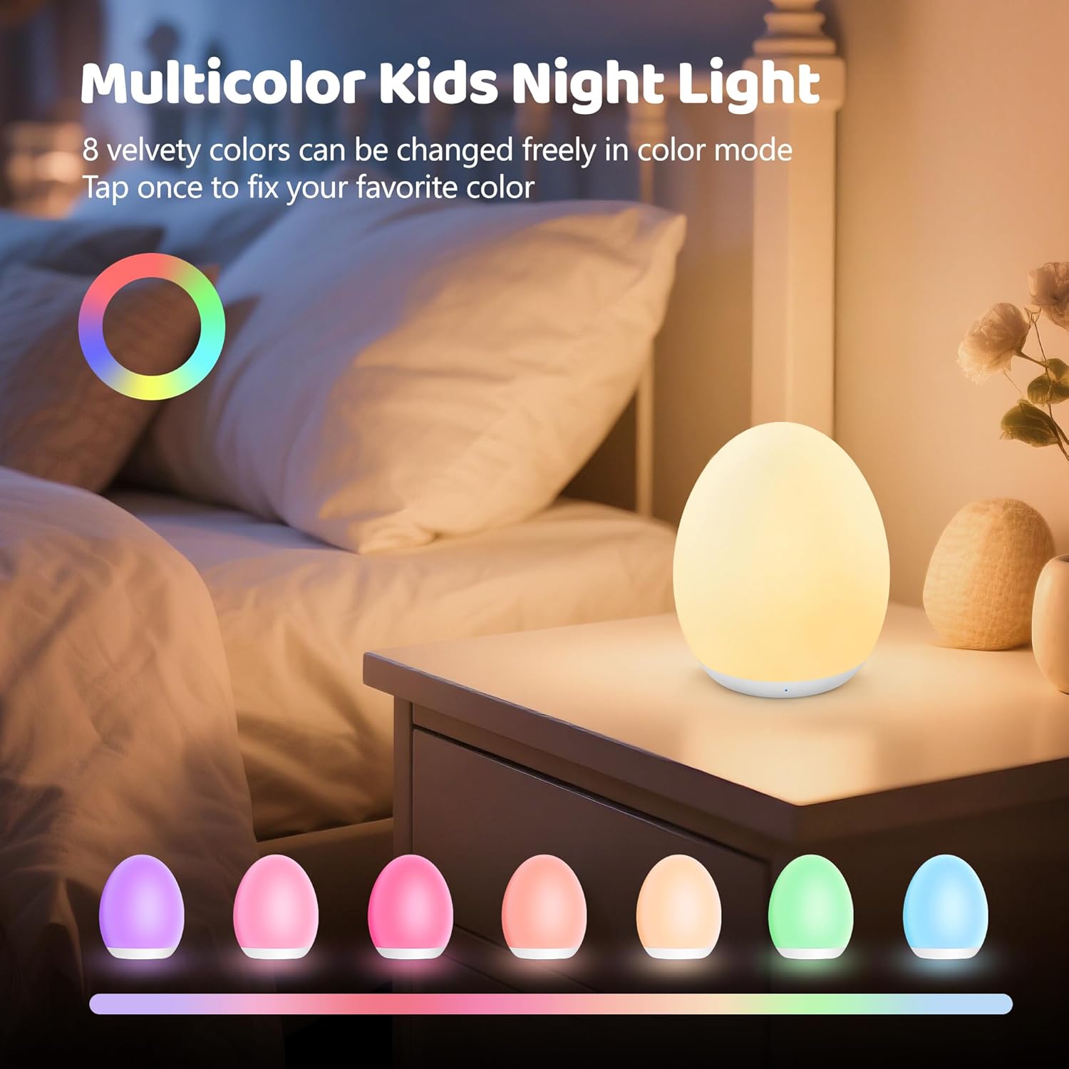 MediAcous Night Light for Kids, 7 Colors Changing Egg Light for Nursery