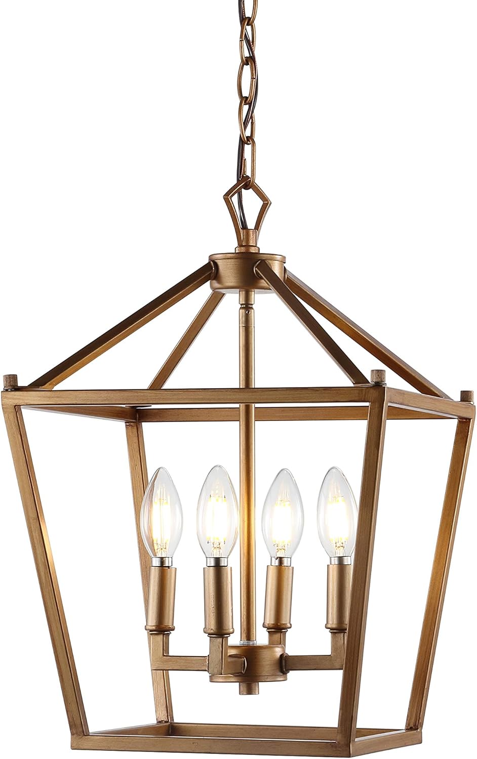 JONATHAN Y Pagoda 4-Light Pendant 12" Cage, Antique Gold