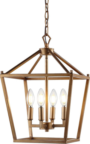 JONATHAN Y Pagoda 4-Light Pendant 12" Cage, Antique Gold