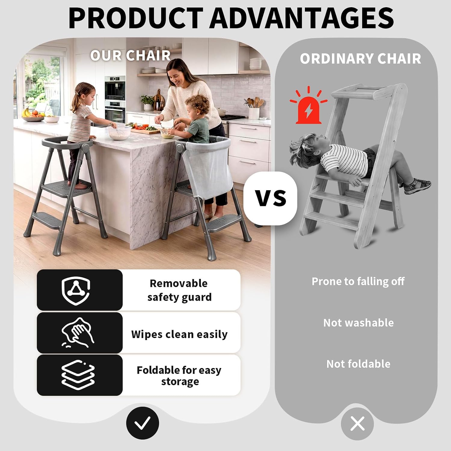 Foldable Toddler Standing Tower, Kitchen Step Stool for Kids 1.5-6 Years