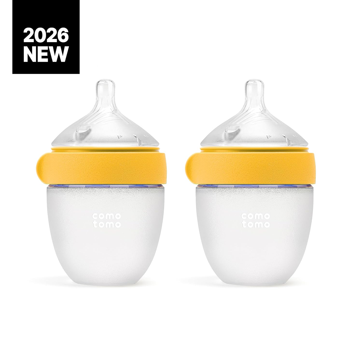 Comotomo (Gen 2) Silicone Baby Bottle, Yellow, 5oz, 2-Pack