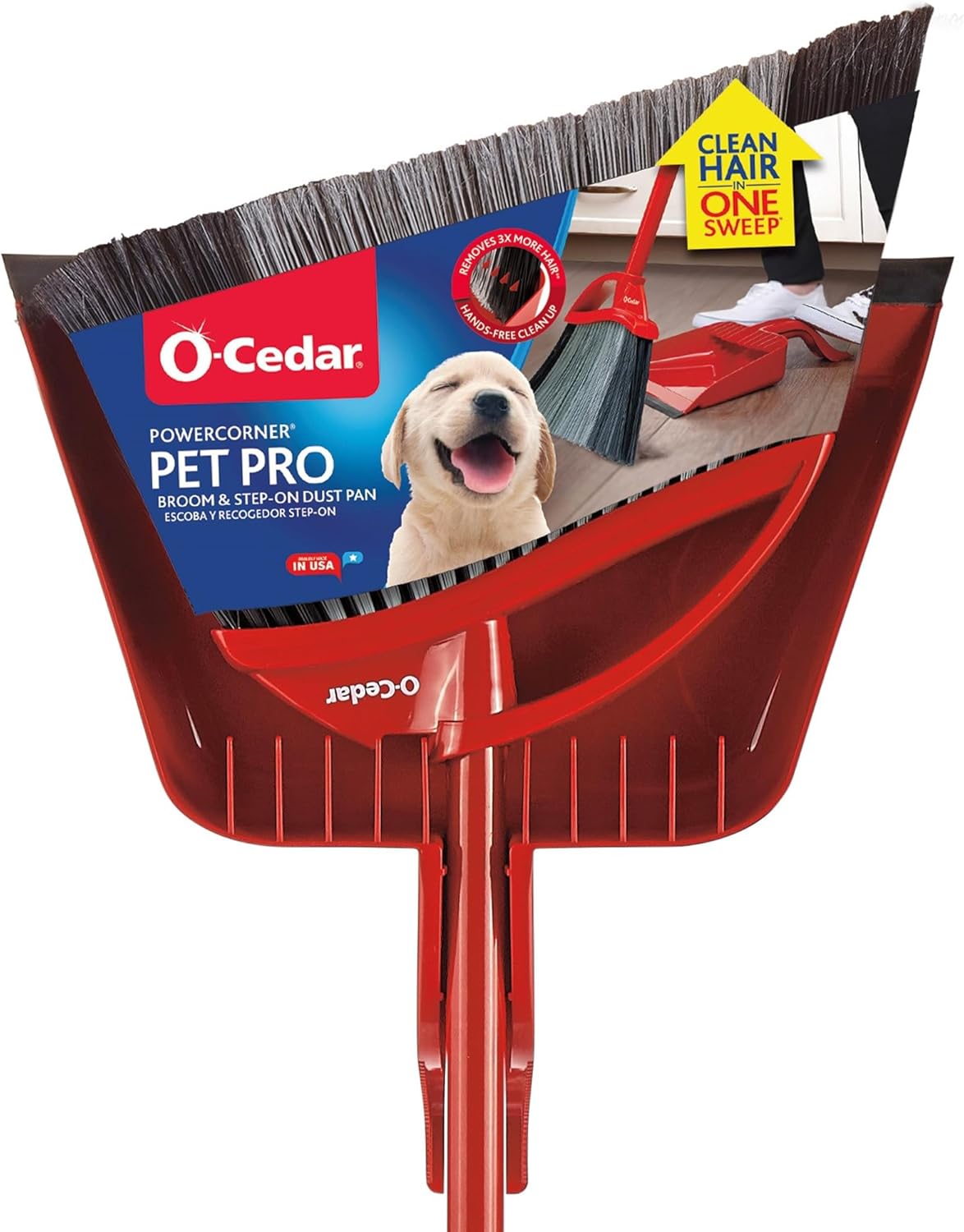 O-Cedar Pet Pro Broom with Step-On Dustpan | Removes Over 99% of Dust & Dirt in One Sweep | Removes 3X More Pet Hair | Quiet Cleaning Tool for Cat and Dog Owners