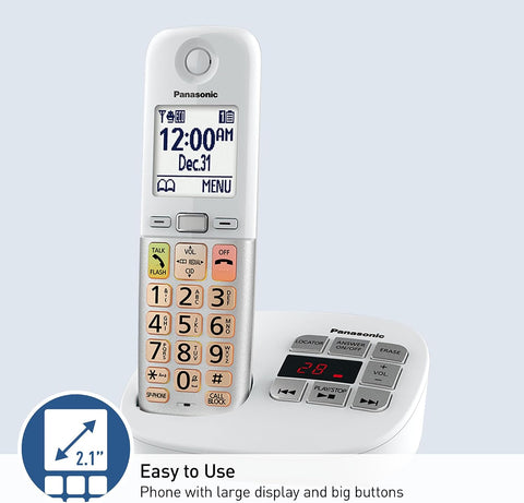 Panasonic Cordless Phone, Easy to Use with Large Display and Big Buttons, Flashing Favorites Key, Built in Flashlight, Call Block, Volume Boost, Talking Caller ID, 2 Cordless Handsets - KX-TGU432W