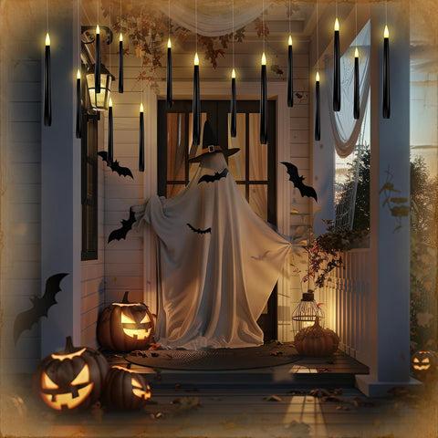Homemory 20PCS Black Floating Candles with Wand Remote, Flameless Hanging Taper Candle with Flickering Warm Light, Battery Operated Magic Deco Candles for Halloween, Christmas, Birthday, Indoor Decor