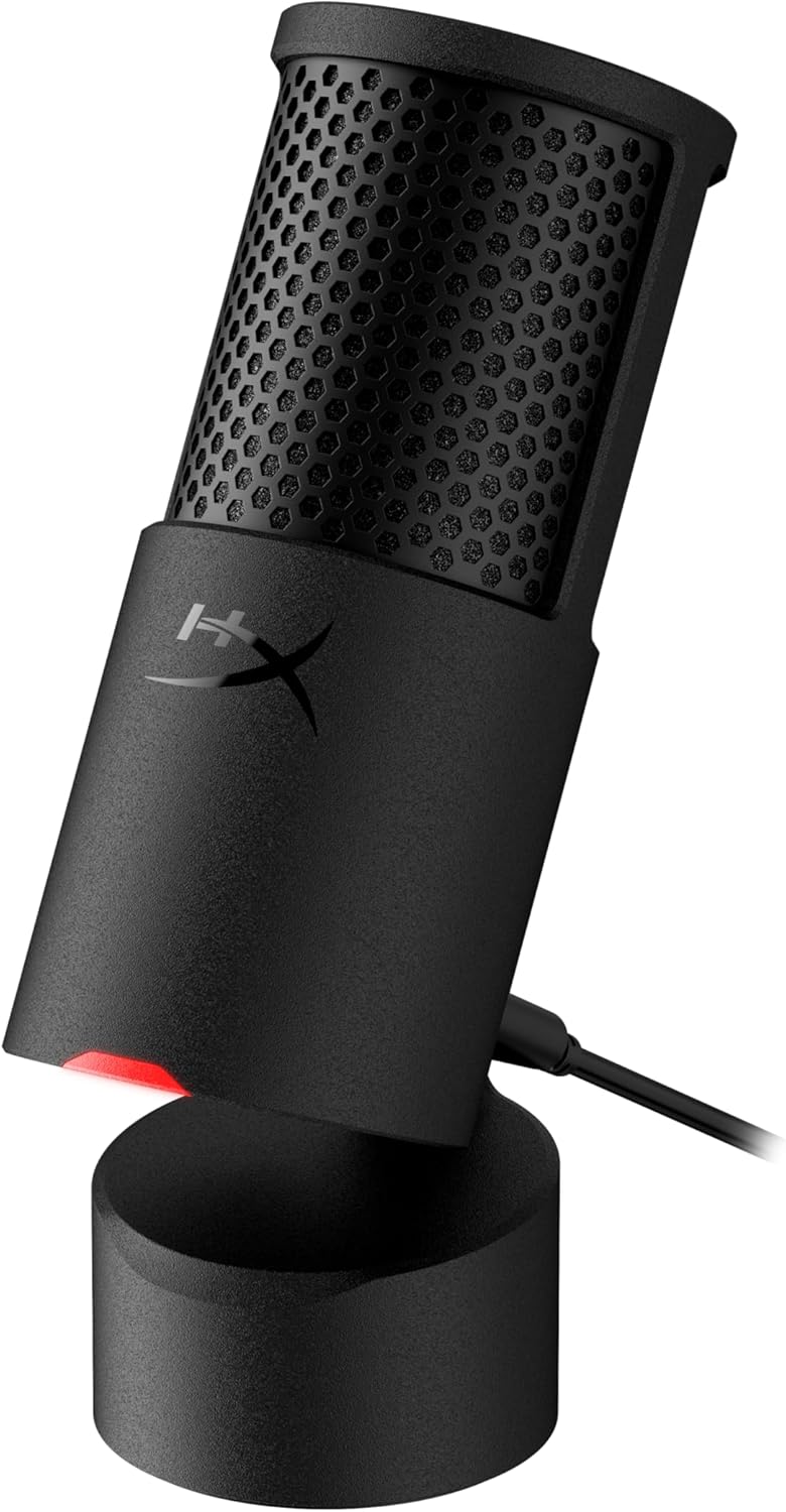 HyperX SoloCast 2 – Gaming USB Condenser Mic for PC, USB-C to USB-A, Built-in Pop Filter, Internal Shock Mount, Plug and Play, 24-bit / 96kHz, Compact Tiltable Stand – Black
