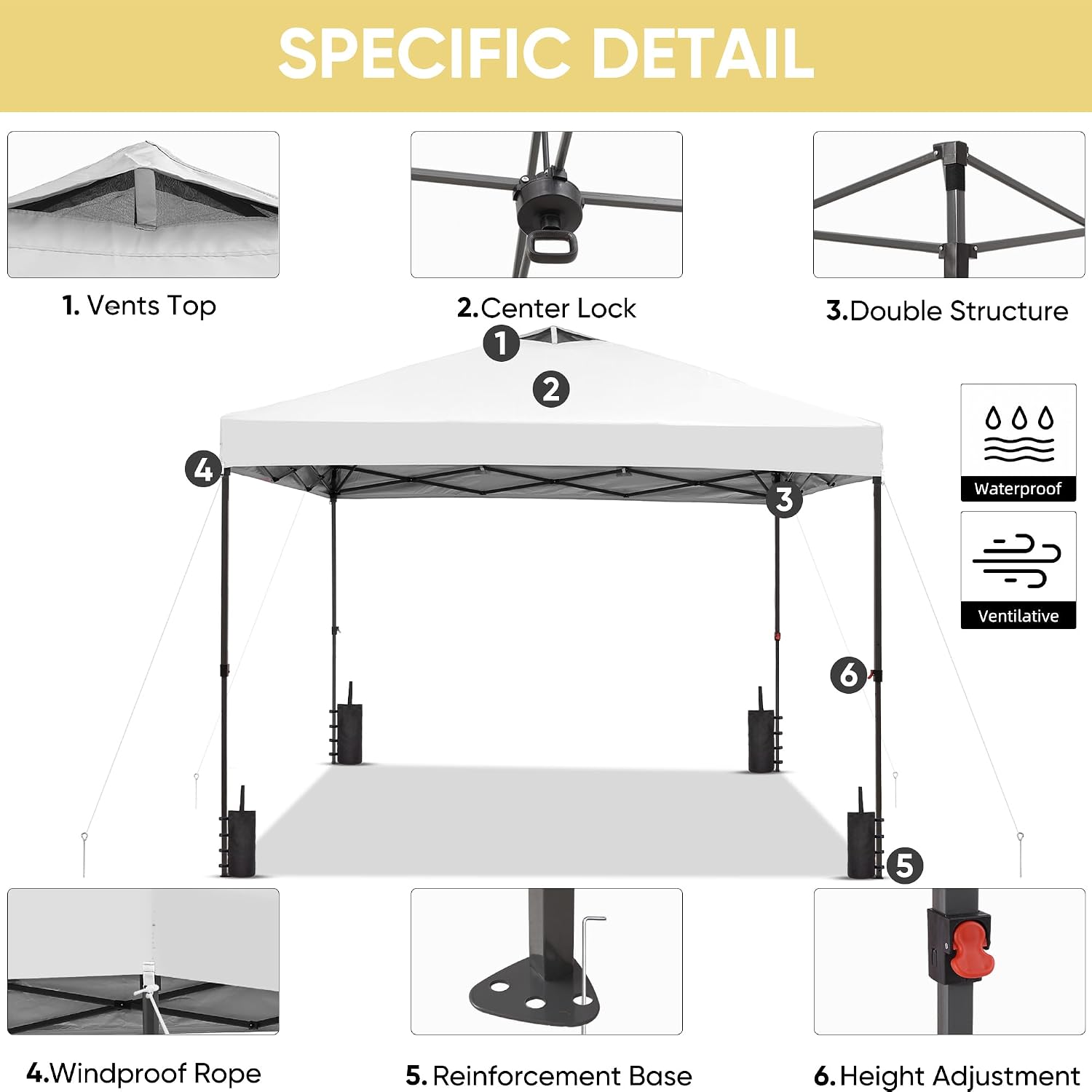 GDY 10x10 Pop Up Canopy Patio Carpas, One Push Set up with Central Lock Canopy with Hand Carry Bag, Included 4 Sandbaogs,8 Stakes and 4 Ropes, White