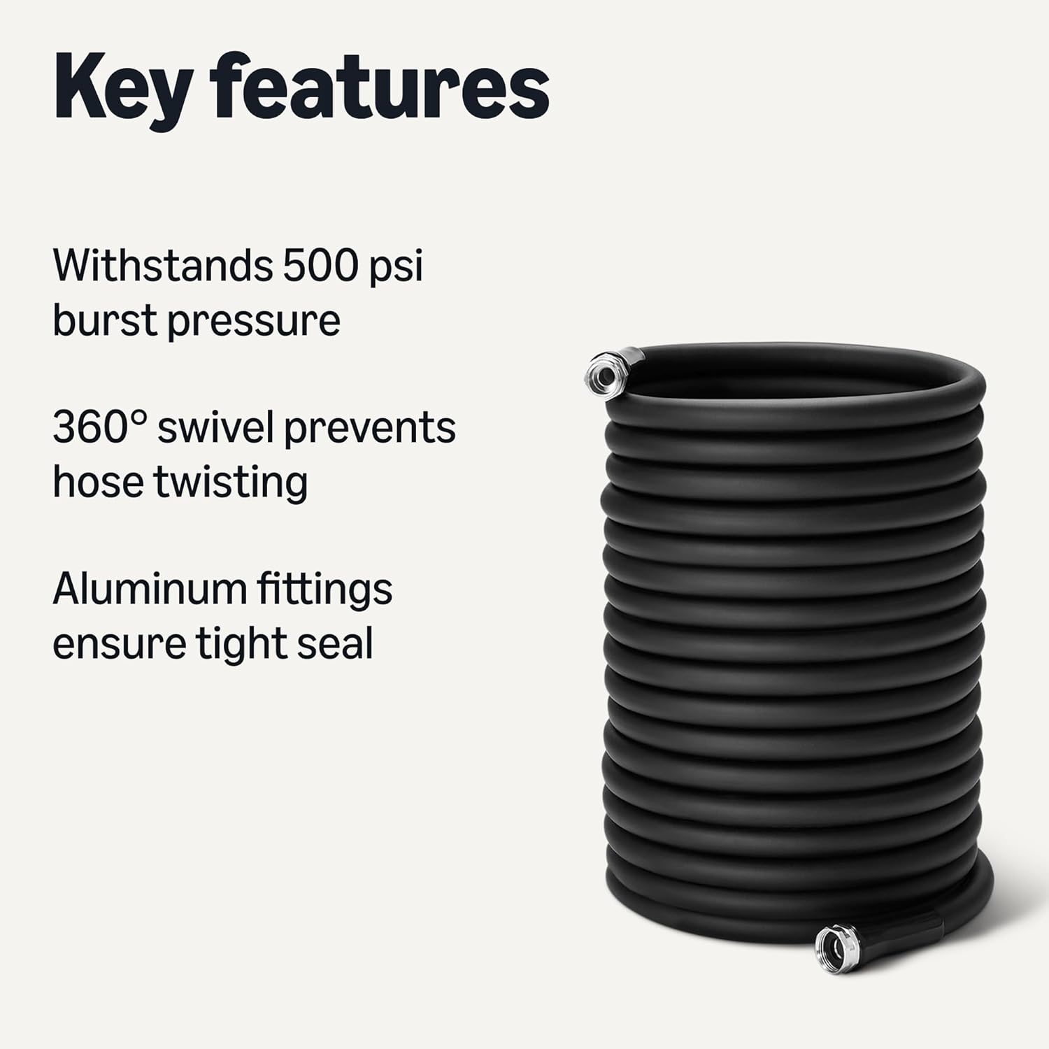 Amazon Basics Heavy-Duty Garden Water Hose, 50ft, Crush-Resistant Aluminum Couplings, Tangle-Free 360° Swivel, 500 PSI Burst Pressure