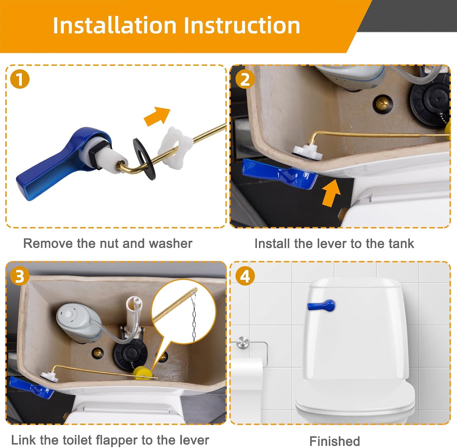 Hibbent Universal Metal Front Mount Toilet Handle Replacement Kit, Blue