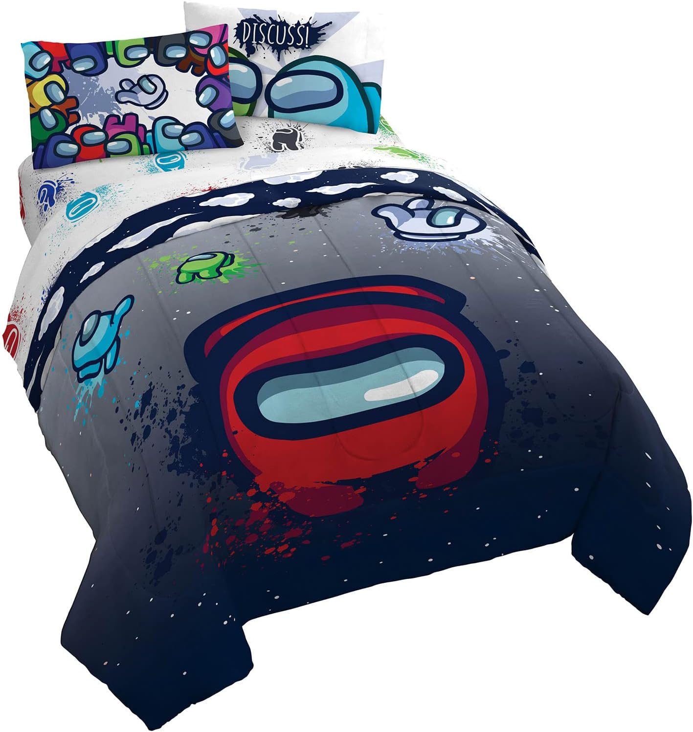 Among Us Queen Comforter Set 5 Piece Kids Video Game Bedding, Multi