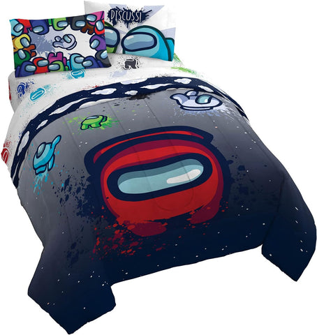 Among Us Queen Comforter Set 5 Piece Kids Video Game Bedding, Multi