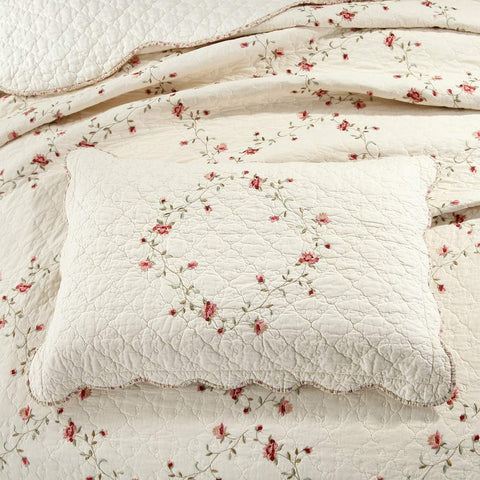 vctops 3-Piece Floral Embroidered Bedspread Coverlet Set 100% Cotton Reversible Patchwork 1 Quilt and 2 Pillow Shams Full/Queen, Flower