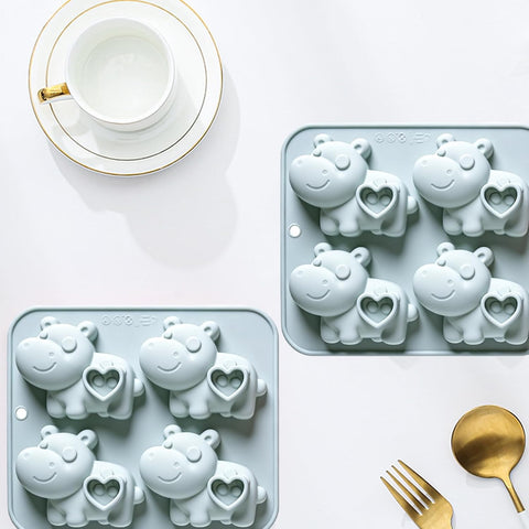 Hippo Silicone Molds, 4-Cavity Hippo Shaped Baking Tray for Chocolate, Candy, Ice Cube, Jello, Gummy, Cookie, Cake Decoration