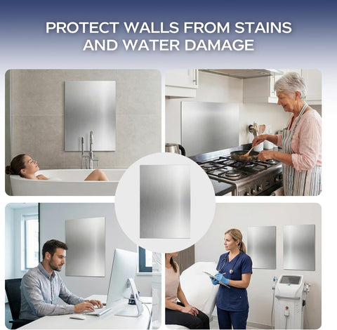 24" x 16" Stainless Steel Backsplash Panel Hand Dryer Splash Guard Wall Backsplash Protector with Ultra Strength Adhesive for Bathroom, Kitchen, Stovetop