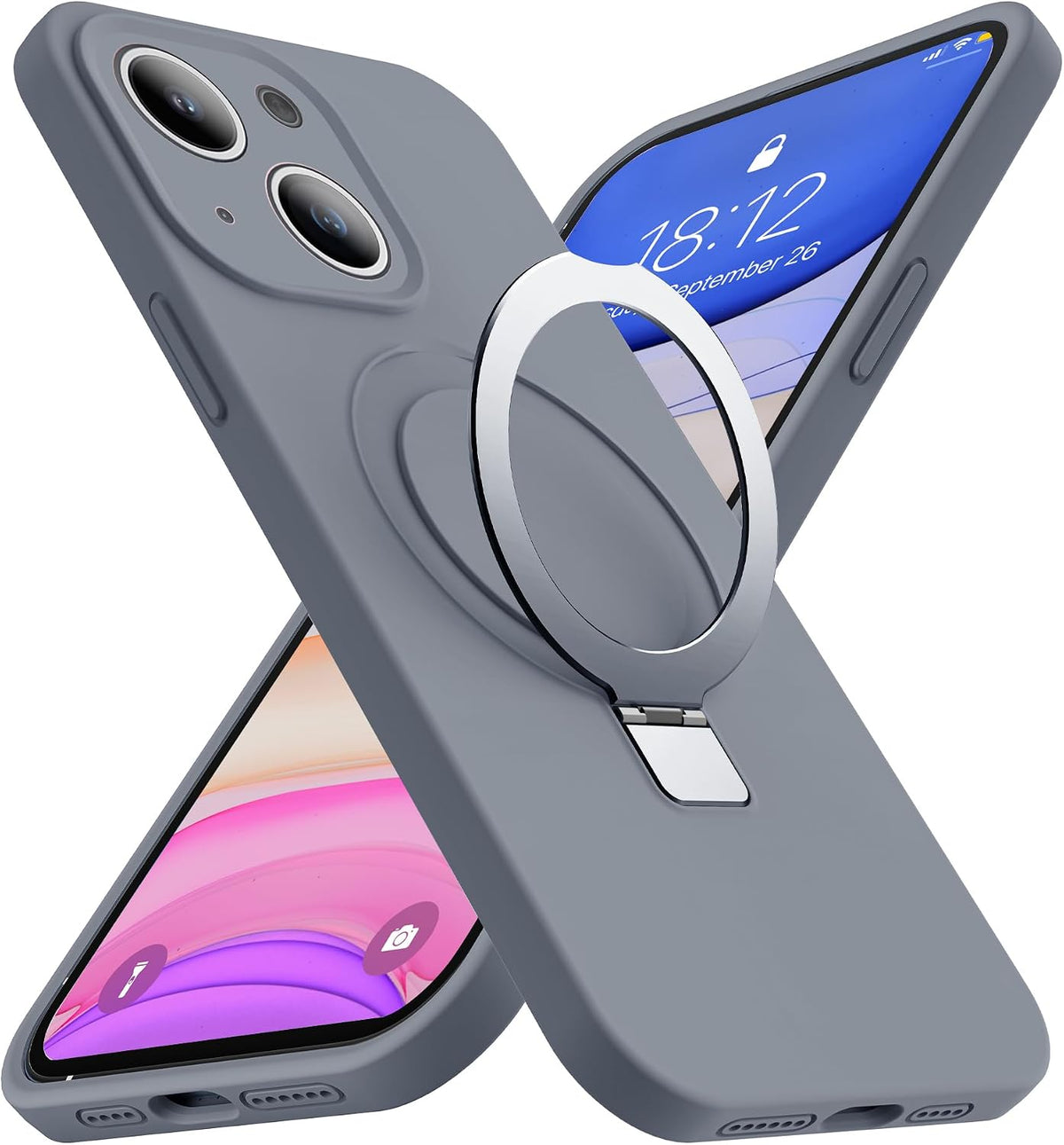SKYLMW Case for iPhone 15 with Stand,6.1" Gray