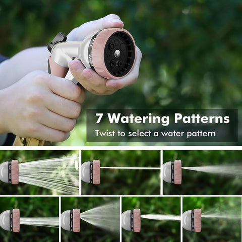 RESTMO Garden Hose Nozzle, Heavy Duty Water Hose Nozzle with 7 Adjustable Spray Patterns, High Pressure Hand Sprayer with Flow Control, for Watering Plants & Lawns, Washing Cars & Pets, Rose Gold
